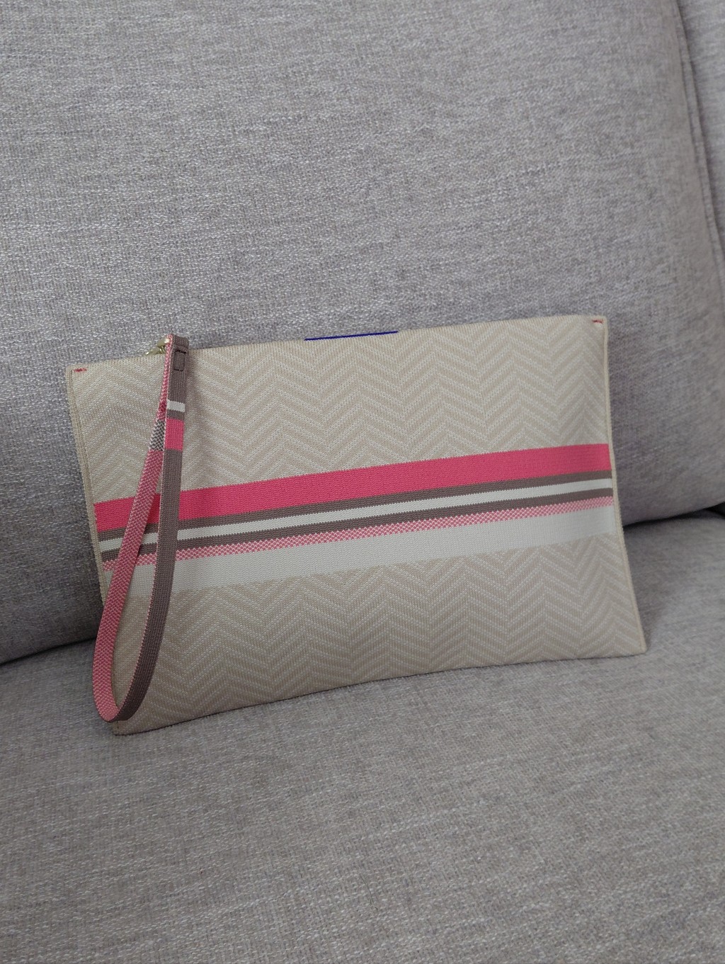 Rothys Beige And Pink Stripe Wristlet Clutch